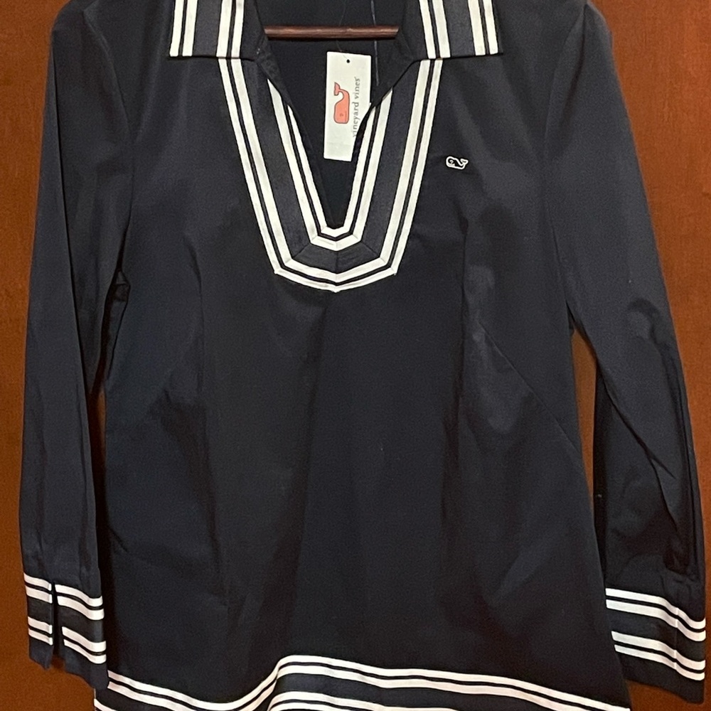 🐳 NWT Vineyard Vines Navy Grosgrain Trim Tunic